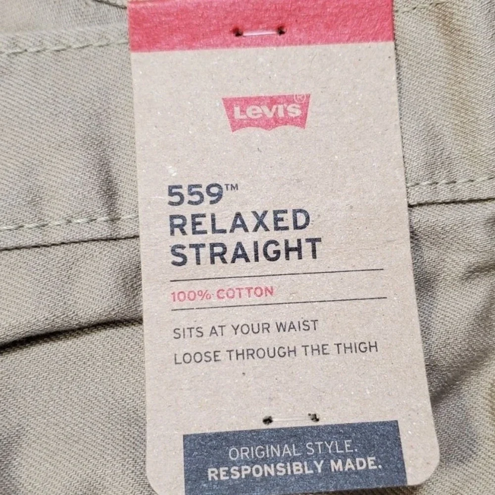 Levis 559 Relaxed Straight Jeans Mens 34x36 NWT Khaki Tan 100% Cotton Pants New